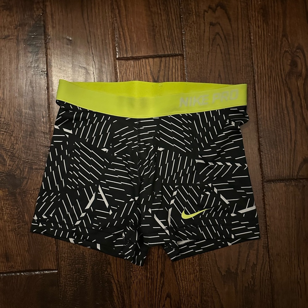 Nike Pro Shorts with Neon Yellow Waistband